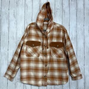 Maurices Plaid Cotton Long Sleeve Hooded Oversized Button Down Shacket Jacket
